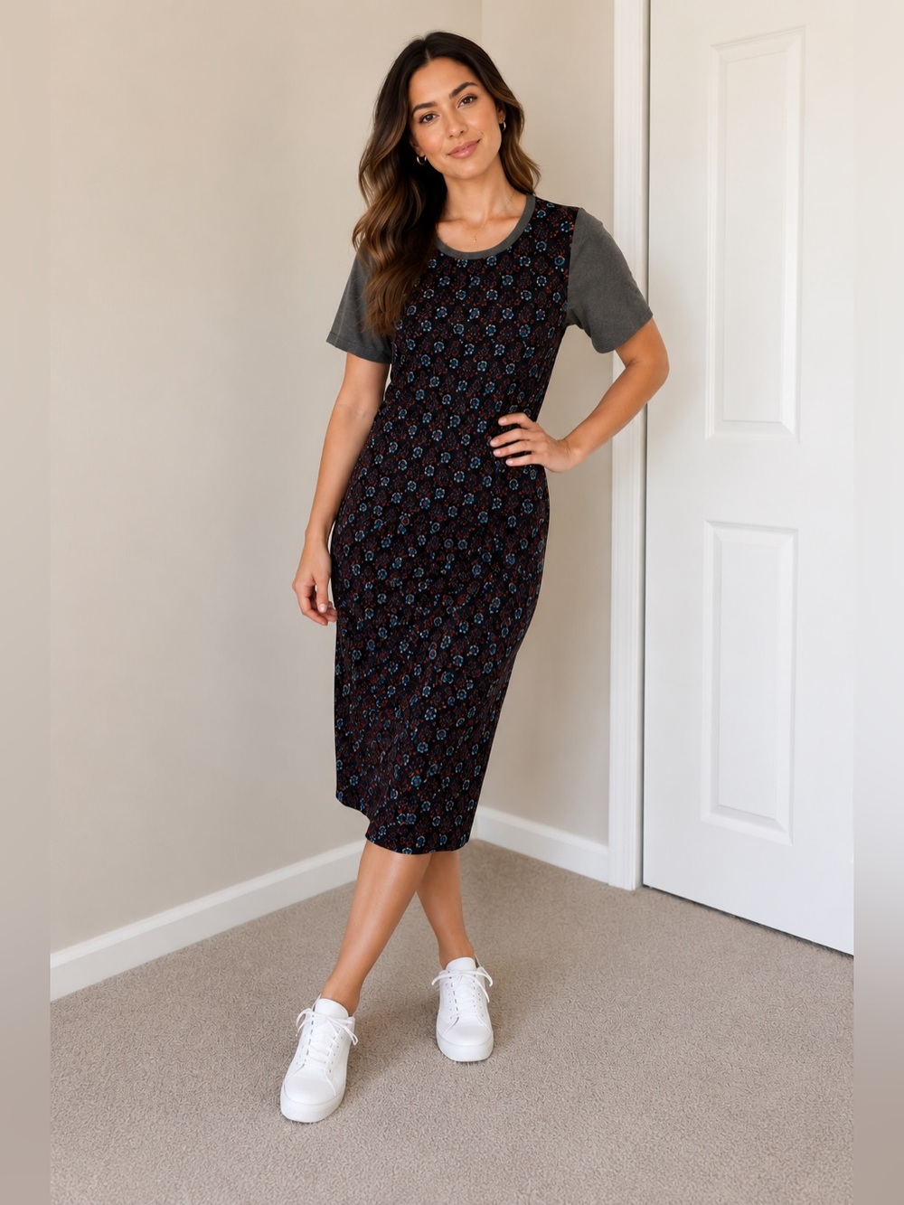 LuLaRoe Black and Blue Patterned Midi Dress